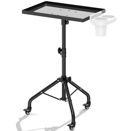 Black Salon Tray, Premium Iron Potable Tattoo Tray on Wheels, Adjustable Rolling Salon Tray with 360 Rotating Quiet Wheels for Hair Stylist Tattoo, SPA and Dental Tray