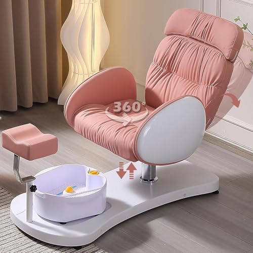 OKAKOPA Pedicure Foot Spa, Hydraulic Pedicure Chair for Nail Tech No Plumbing, 360 Swivel Reclining Pedicure Unit Station w/Bowl and Footrest, Pink