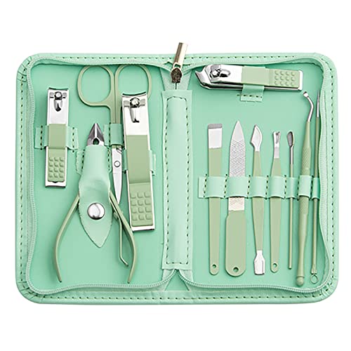Nail Kit, Manicure Kit, Nail Care Kit For Women, Manicure Pedicure Set, Nail Clippers Toenail Clippers Kit, Professional Manicure Kit Pedicure Kit, Green Travel Case, Set of 12.