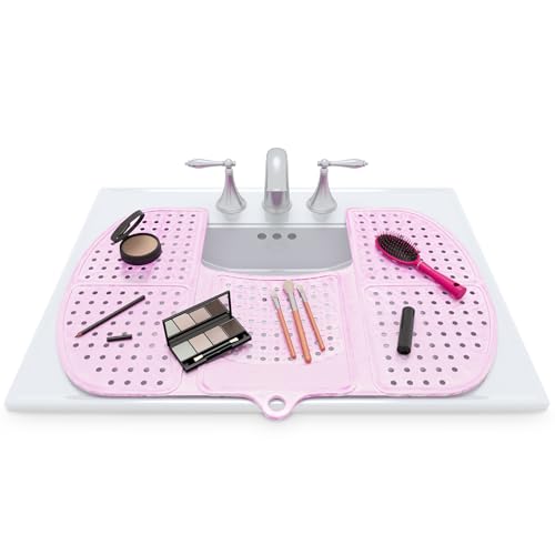 Sink Topper Foldable Sink Cover - Silicone Beauty Makeup Brush Cleaning Mat - Hot Tools Organizer - Bathroom Must Have Accessory for Extra Space & Storage Saver - Traveling - Large Pink