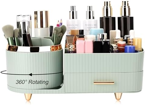 Makeup Organizer for Vanity, Cosmetic Display Case with Drawers, Fits Makeup, Skincare Products, Brushes, Lipsticks, and Other Accessories, Versatile Storage Solution (Green)