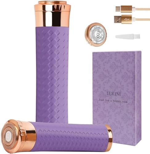 Facial Hair Remover for Women, Painless Rechargeable Hair Removal Device, Comes with 2 Replacement Heads, Portable Electric Shaver/Razor for Face, Chin, Upper Lip, arms and Peach Fuzz (Purple)