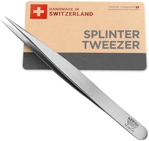 Splinter Tweezers – Professional Tweezer with Precision Point Needle Nose for Splinter, Ingrown Hair & Glass Extraction – Stainless Steel Sharp Tool for Men & Women – Silver
