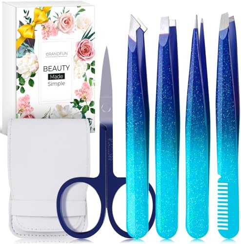 Tweezers for Women Facial Hair Stocking Stuffers for Women Teen Girls - Colorful Professional Precision Ingrown Slanted Point Fine Scissors Eyebrow Tweezer Set Kit - Christmas Gifts Idea Her Mom Wife