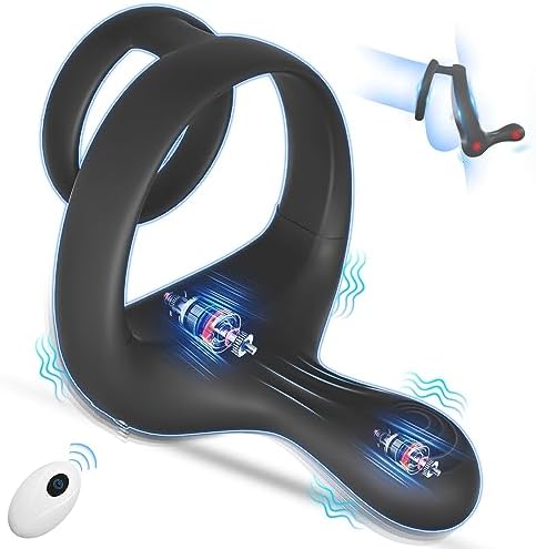 Vibrating Cock Ring Taint Stimulator, Silicone Pleasure Penis Ring Vibrator Couples Adult Sex Toys for Men, Dual Motors 9 Vibrations Remote Control Male Couple Sex Toy, Cock Rings Vibrators for Men