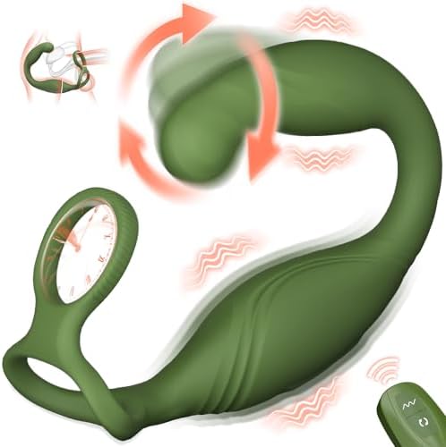 Anal Vibrators Male Adult Sex Toys Prostate Massager, C-Shaped Anal Butt Plug Couple Vibrators with Dual Silicone Cock Rings, Adult Anal Sex Toys for Couples Penis Rings Vibrators with Remote(Green)