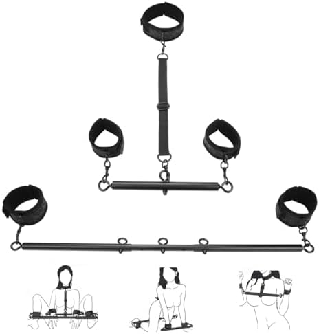 Spreader Bar Sex Toys with Wrist Ankle Neck Collar Restraint Kits Adjustable Handcuffs Collar Bondage Set BDSM for Adult Couple (Black)
