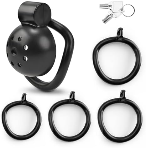 Male Chastity Devices, Chastity Device with 5 Sizes Rings and Invisible Lock for Man Penis Exercise Bondage Gear & Accessories(Black)