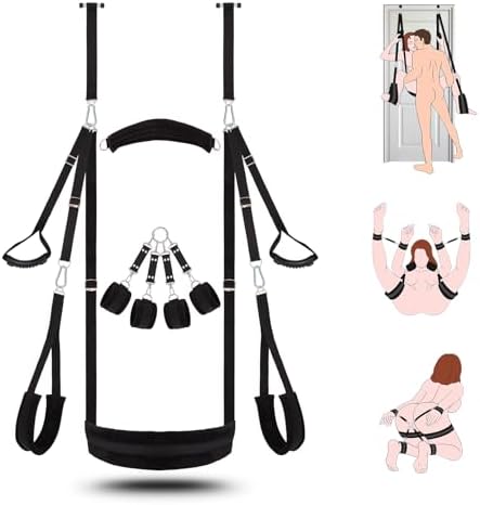 Sex Swing BDSM Bondage Restraints Kit-UTIMI 2 in 1 Door Swing & Sex Restraints Wrist & Thigh Ankle Restraint Cuffs Neck to Leg Sex Toy w/Handcuffs & Leg Straps Adult Sex Toys Couples，Black Sm Sets