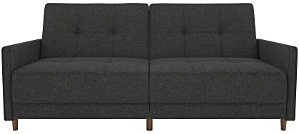 DHP Andora 76 Inch Futon Sofa Bed, Modern Upholstered Couch Sleeper with Button Tufted Back and Seat, Grey
