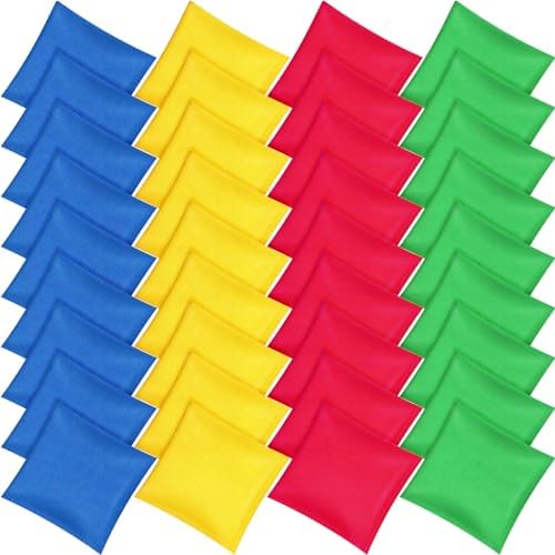 36 Pieces 5" x 5" Nylon Bean Bags for Tossing Colorful Cornhole Bean Bags Set for Kids Hand Tossing Game Family Games Tossing Beanbags for Cornhole Party Supplies (Bright Color,Classic)