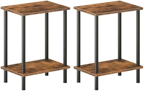 HOOBRO End Tables Set of 2, Small Side Table, Nightstand with 2-Layer Storage Shelves, Sofa Table for Small Spaces, Living Room, Bedroom, Stable Frame, Easy Assembly, Rustic Brown BF09BZP201