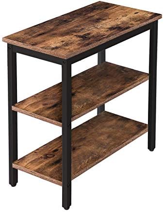 HOOBRO End Table, Simple Rustic Side Table with 3-Tier Storage Shelf, Narrow Nightstand for Small Spaces, for Living Room, Bedroom,Easy Assembly, Industrial Design, Rustic Brown and Black BF14BZ01