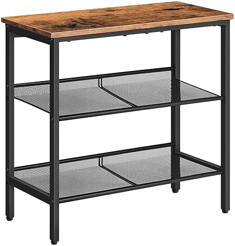 HOOBRO End Table, 3-Tier Narrow Side Table, Nightstand with 2 Flat or Slant Adjustable Shelves for Small Spaces, Hallway, Living Room, Bedroom, Sturdy, Easy Assembly, Rustic Brown and Black BF23BZ01G1
