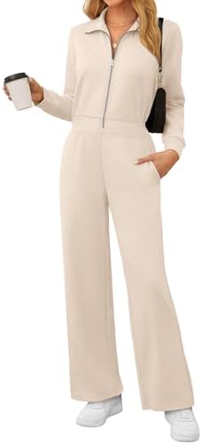 SAMPEEL One Piece Jumpsuits for Women Casual 2024 Fall Fashion Half Zip up Travel Airplane Vacation Outfits Wide Leg