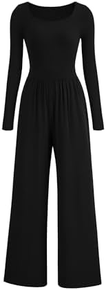 PRETTYGARDEN Women's Fall Fashion One Piece Jumpsuits Dressy Casual Long Sleeve Wide Leg Ribbed Knit Rompers with Pockets