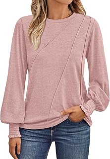AUTOMET Womens Long Sleeve Tops Pleated Crew Neck Business Casual Blouses Fashion Clothes 2024 Trendy Outfits