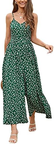 LAISHEN Wide Leg Jumpsuits for Women Dressy Casual 2024 Summer Rompers Smocked Sleeveless Floral Jumpers with Pockets