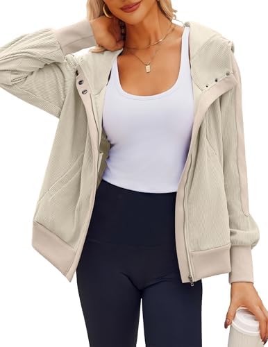 Zeagoo Womens Corduroy Knit Jackets Long Sleeve Zip Up Hoodie Jacket Slouchy Short Shackets Fall Casual Winter Clothes