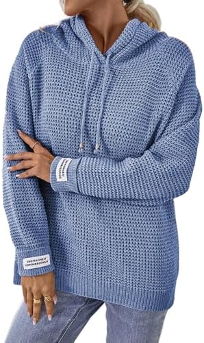 AirPlace Fall Sweaters for Women 2024 Hooded Long Sleeves Hoodie Sweaters Tunic Solid Loose Sweatshirt Knit T Shirt Knitwear