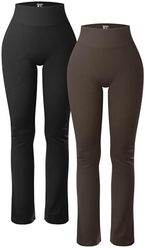 OQQ Women's 2 Piece Yoga Pants Ribbed Seamless Workout High Waist Athletic Straight Leg Leggings