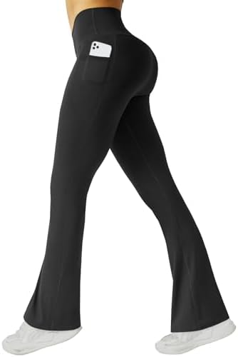 FireSwan Women's Flare Yoga Pants with Pockets High Waist Flared Leggings Bootcut Gym Workout Pants Tummy Control