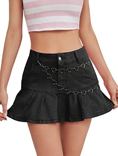 Verdusa Women's Y2K Ruffle Hem High Waist Short A Line Flared Denim Skirt