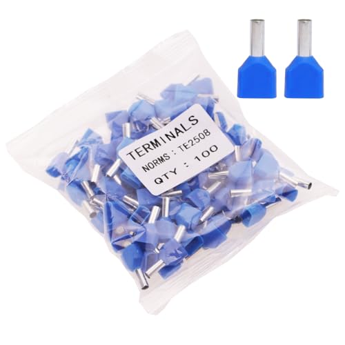 14AWG Dual Barrel Ferrules Terminal, AWG 14/2.5mm² Twin Ferrule Connectors Wire Ends Terminals Pins for Car Audio, Electronics, Communication Equipment