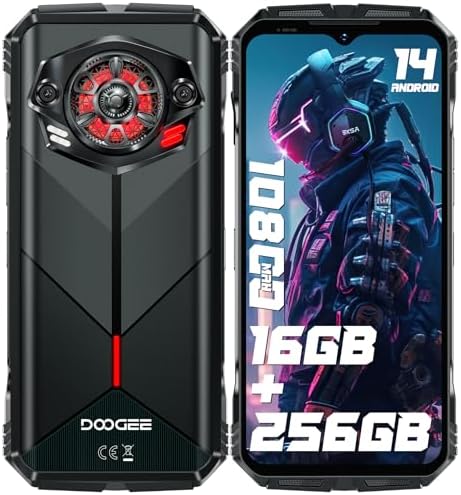 DOOGEE S Punk Rugged Phone Unlocked 2024, 16GB+256GB Cell Phones, 6.58" FHD+ Android 14 Phone, 10800mAh Battery Rugged Smartphone, 50MP Camera, 126dB Speaker/LED Light Effect/4G Dual SIM/NFC/GPS