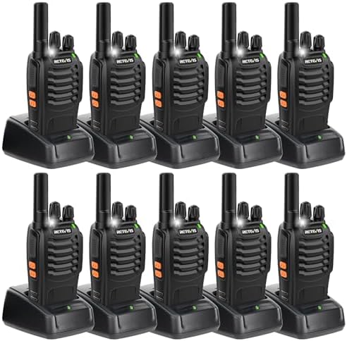 Retevis H-777 2 Way Radios, Walkie Talkies for Adults, Rechargeable Long Range Two Way Radio, Shock Resistant, Short Antenna for Business Education(10 Pack)