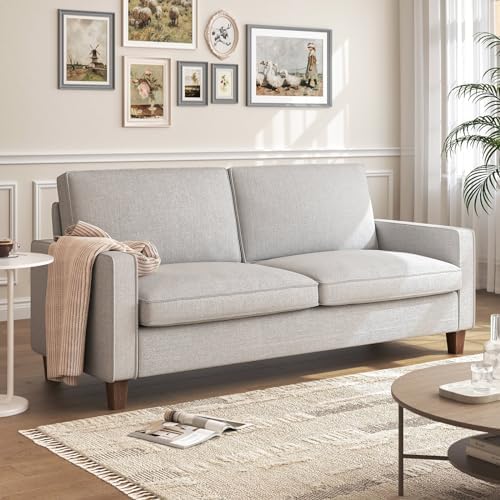 70" Grey Couch, Small Loveseat Sofa, Linen Fabric Love Seat with Pocket Springs Seat Cushion, Square Armrest, 2 Seats Modern Sofas for Small Spaces, Living Room, Bedroom, Apartment, Office
