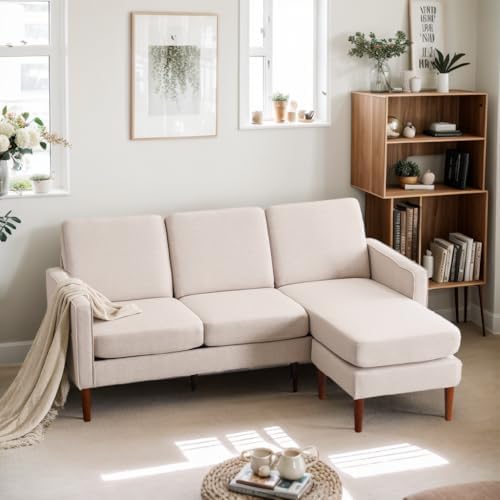 Karl home Convertible Sectional Sofa 71" L Shaped Sofa Couch Modern Small Sofa with Removable Ottoman Living Room Furniture for Small Space, Beige