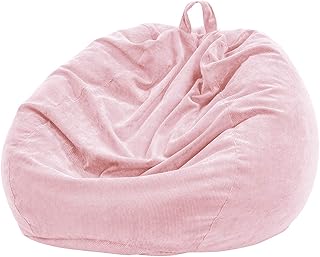 Nobildonna 3 ft Bean Bag Chair Cover (No Filler) for Adults and Kids, 300L Extra Large Stuffed Animal Storage Bean Bag Washable Soft Premium Corduroy Stuffable Bean Bag Cover (Pink)