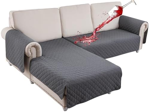 Sectional Couch Covers Waterproof L Shape Sofa Cover 2-Piece Reversible Couch Slipcover with Chaise Cover Durable Furniture Protector Sofa Slipcovers for Pets Dog Cat (Small, Dark Grey)