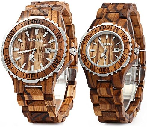BEWELL ZS-100B Couple Wooden Quartz Watch Men and Women Handmade Lightweight Date Display Fashion Watches