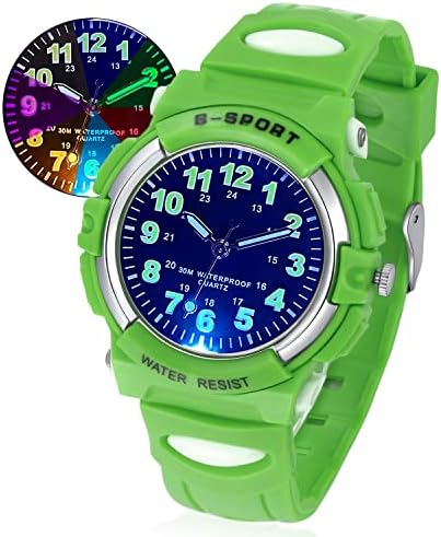 DTKID New Colorful Light Children's Watch Boys Girls,Kid Waterproof Analog Watch Soft Rubber Band Easy to Read Dial Time Lessons Wristwatch Children 5-18 Years Old