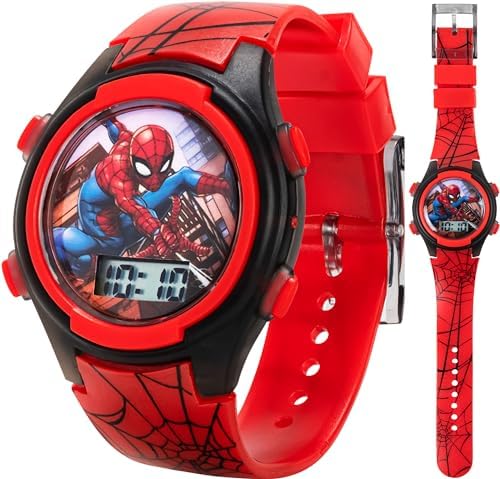 Accutime Kids Marvel Spider-Man Digital Quartz Plastic Watch for Boys & Girls with LCD Display