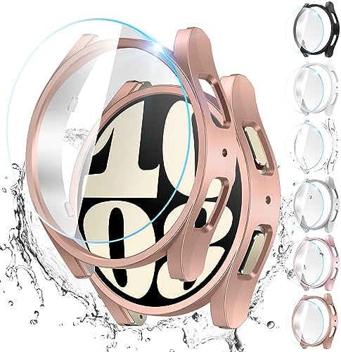 [6+6 Pack] Liwin Galaxy Watch 6 Screen Protector Case Cover 40mm, Tempered Glass Anti-Fog Bubble Free Film + Waterproof Hard PC Protective Bumper Case Compatible with Samsung Galaxy Watch 6 40mm