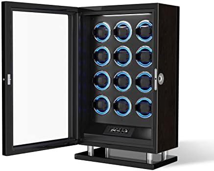 DUKWIN Fingerprint Lock Watch Winder, Automatic Watch Winders for 8/9/12 Watches with Digital Display, RGB LED Light, Quiet Motor and Adjustable Watch Pillows for Universal Watches