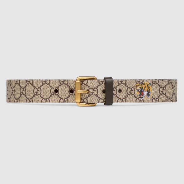 Gucci Beige GG Supreme 38MM Belt with Tiger Print