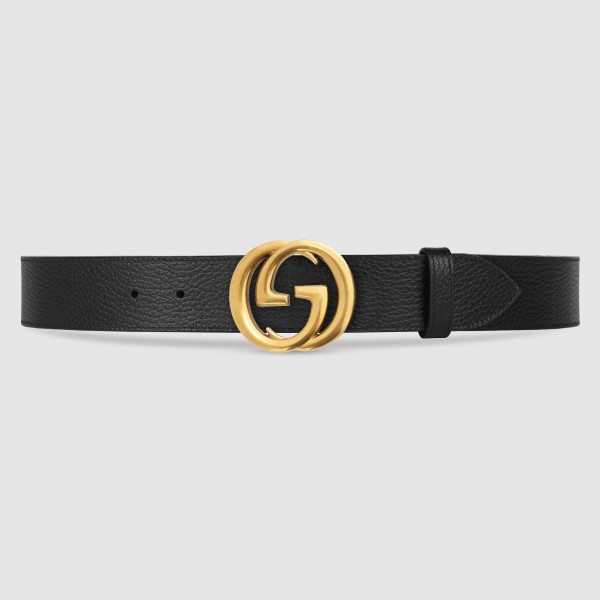 Gucci Black Leather 38MM Belt with Interlocking G Buckle