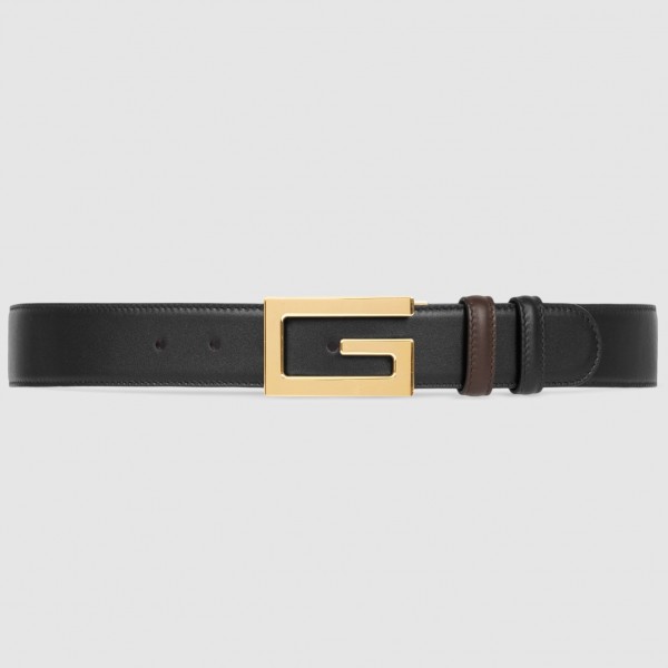 Gucci Black Leather 38MM Reversible Belt with Square G Buckle