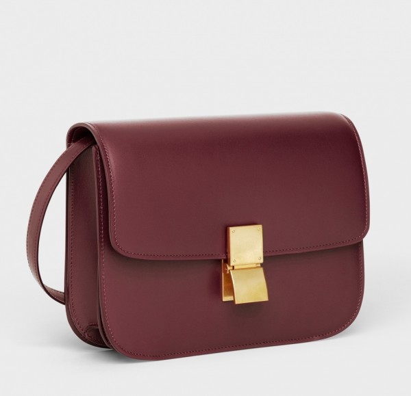 Celine Classic Box Medium Bag In Burdundy Box Calfskin