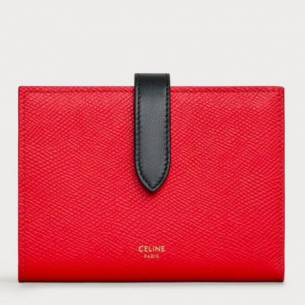 Celine Medium Strap Bicolour Wallet in Red Calfskin