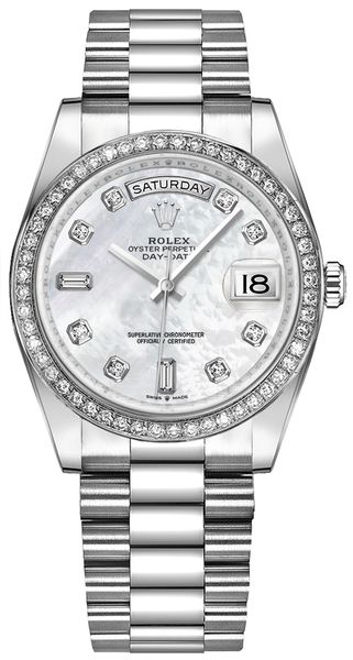 Rolex Day-Date 36 18k White Gold Women’s Watch 128349RBR
