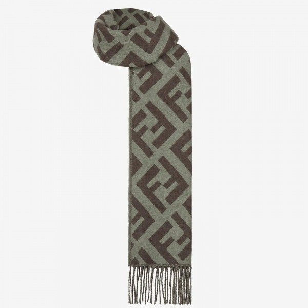 Fendi Green Cashmere FF Long Scarf