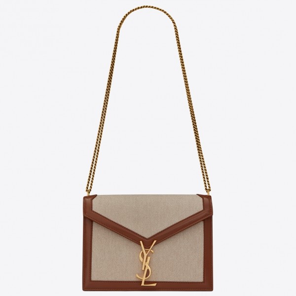 Saint Laurent Cassandra Clasp Bag In Beige Canvas